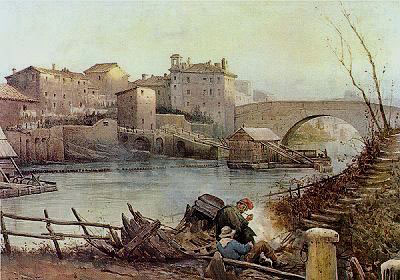 Ettore Roesler Franz,L'Ile Tibérine et le Pont Cestio ( ?, avant 1907, date indéterminée)